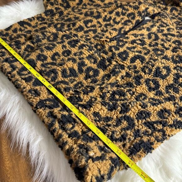 FADE Junior Leopard Print Half-Zip Faux Sherpa Hoodie, Size Large - Picture 13 of 15
